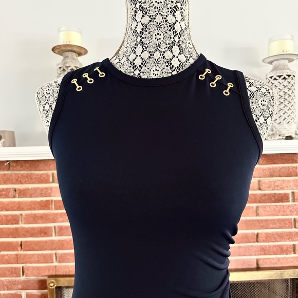 Michael Kors Navy Blue Bodycon Dress with Gold Detailing - Picture 4 of 4
